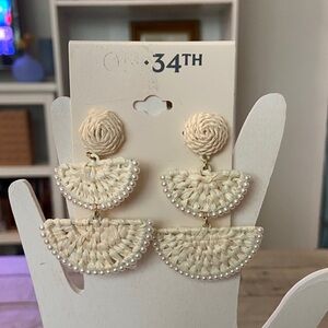34th Elegant Cream Woven Earrings with Pearl Accents NWT